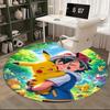 1pc Pokémon Pikachu & Trainer Round Carpet, Office Chair Mat, Non-Slip Rug for Home Decor, Seasonal Gift, Suitable for Office, Living Room