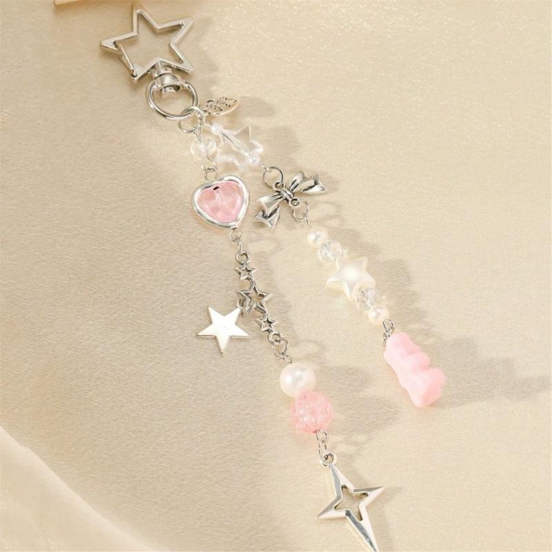 Bowknot Pendant Keychain Multicolor Pentagrams Crucifix Key Chain Fashionable Decoration for Phones Car Keys Bags