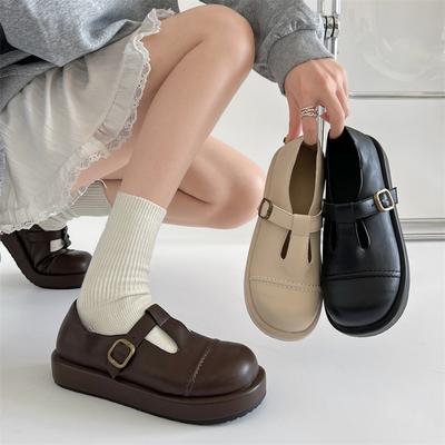Braune vielseitige Plateau-Lederschuhe im britischen Stil für Damen 2025 neu Herbst und Winter zum Rock Retro französische Mary Jane Schuhe