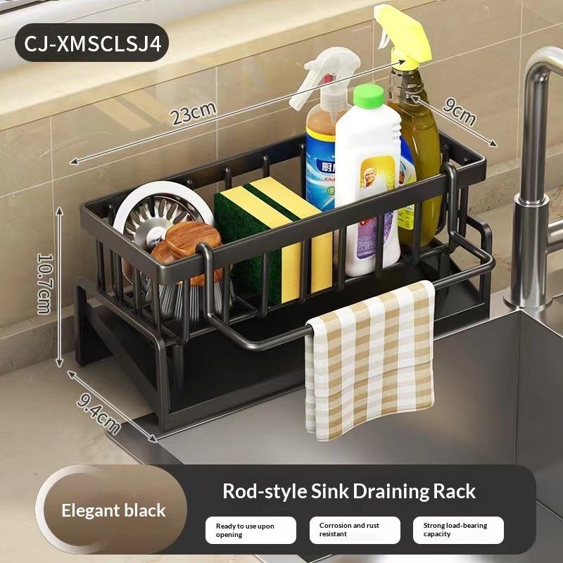 Sponge Drainer Rack Wall Mounted with Towel Holder Space-saving Kitchen Sink Organizer for Bathroom Laundry Room Use