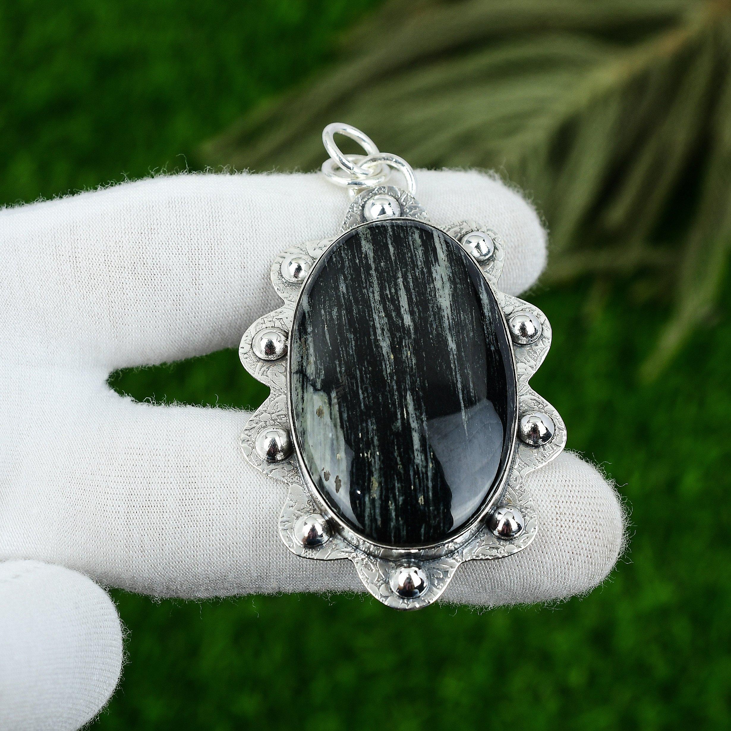 

Zebra Jasper Stone Bezel Birthday Trendy Engagement Handmade Pendant 925 Silver