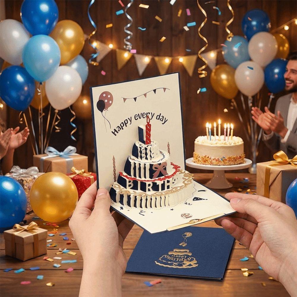 Cake Shape 3D Pop Up Birthday Card Folding Happy Birthday Card Message Cards  Festival Blessing