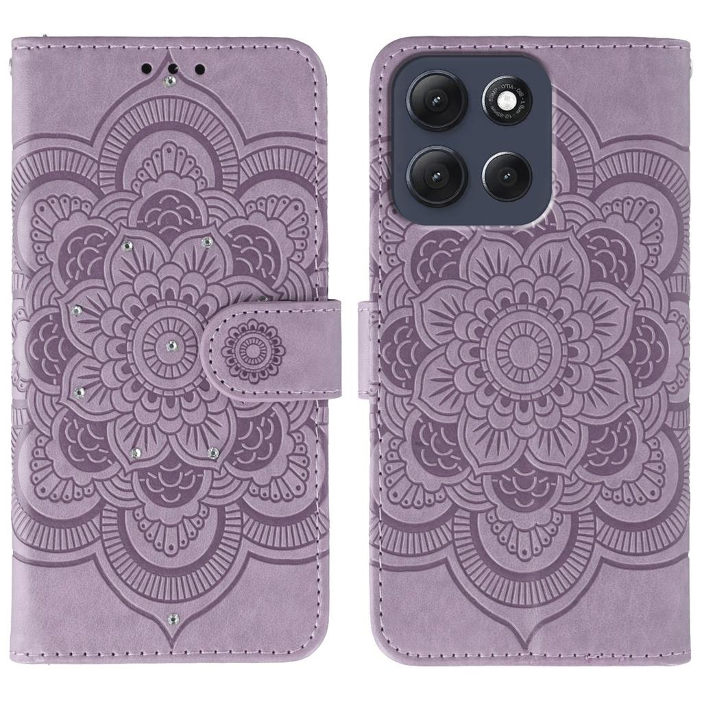 For Motorola Moto G86 5G Case Rhinestone Decor PU Leather Mandala Imprinted Design Phone Cover with Wrist Strap