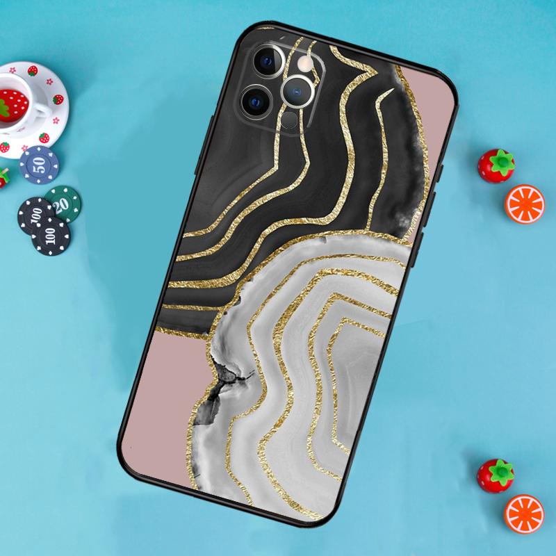 Luxury Gold Foil Art Phone Case For iPhone 17 Air 16 15 14 13 11 12 Pro Max 13 12 mini 15 16 Plus 16e Cover Funda