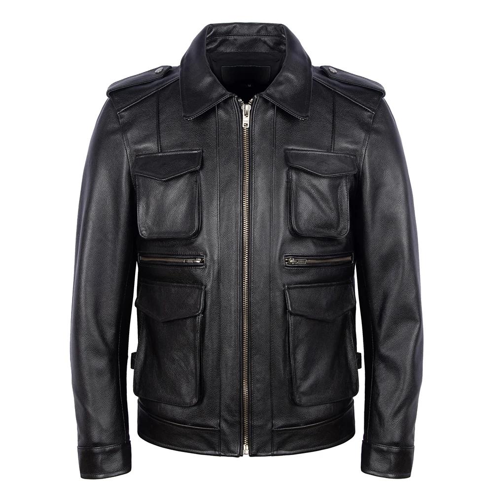 M65 Hunting Vintage Red Brown Genuine Leather Jacket Men Soft Real Cowhide Black Winter Coat Biker Jacket