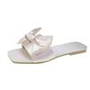 Large Size Satin Cloth Bow Flat-Bottomed Slippers Women'S Fashion Square Head Square Heel One Pedal Lazy Shoes