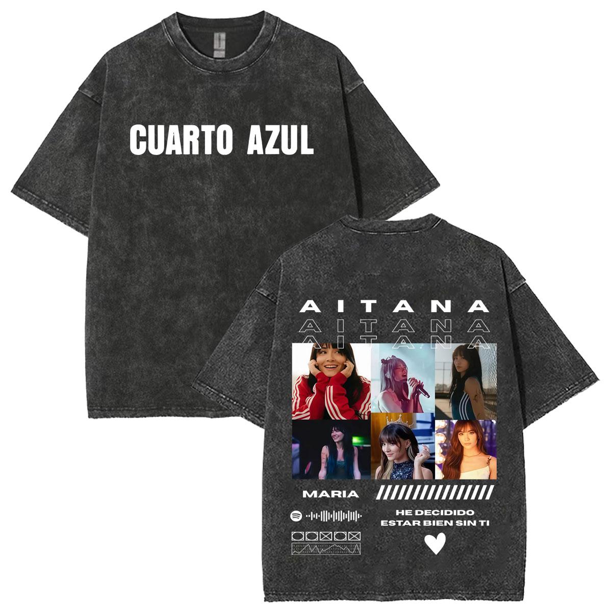 

Singer Aitana Cuarto Azul Vintage Washed Pop Music Harajuku T Shirt Men Women Hot Sale Tshirts Fashion YK Short Sleeve Tee S