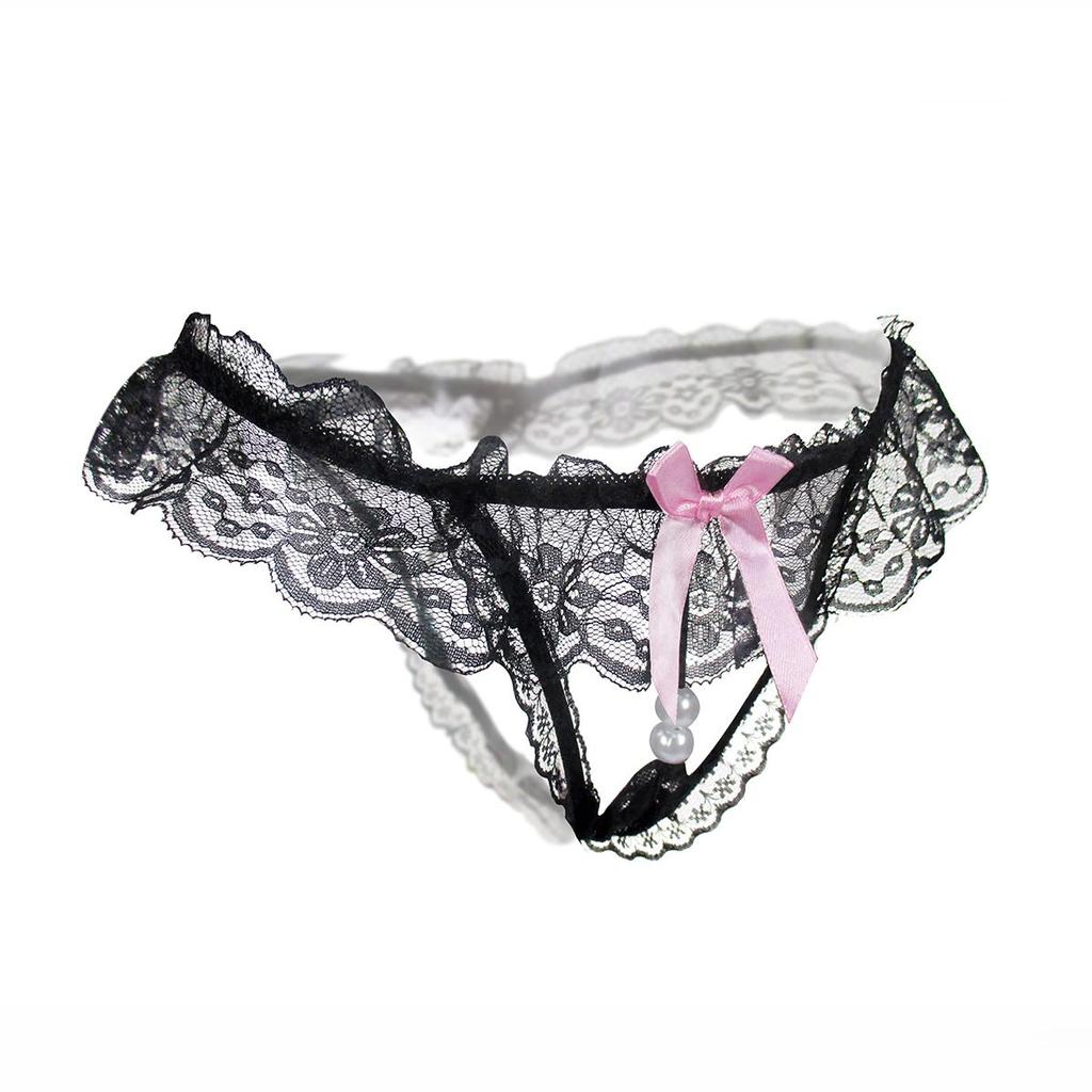 Female Underwear Lace Seamless Thongs Women's Pants Sexy Pearl G-String  Women Crotchless Breathable Sleepwear