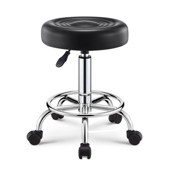 Beauty Stool, 360-degree Rotation Wheel Bar Stool, Height Adjustable Salon Chair, Faux Leather Cushioned Office Shop Stool, with Metal Frame (Black)