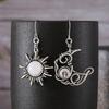 Retro Sun Moon Moonstone Geometric Hollow Asymmetrical Earrings