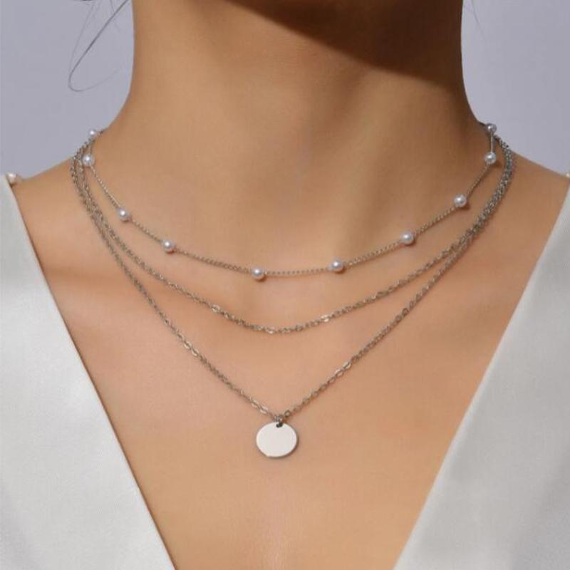 Vintage Round Charm Layered Necklace Women'S Jewelry Layered Accessories For Girls Clothing Aesthetic Gifts Fashion Pendant