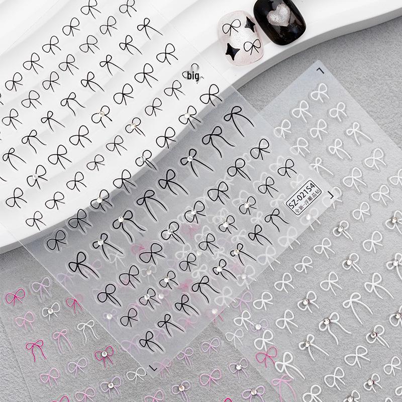 SKY Korean-Style Crystal Bow Nail Art Stickers - Shiny Diamond Adhesive for Nails