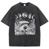 Personality Frog Mushroom Print Women Washed T-Shirt Hip Hop Cotton Short Sleeve Summer T Shirt Loose Soft Top