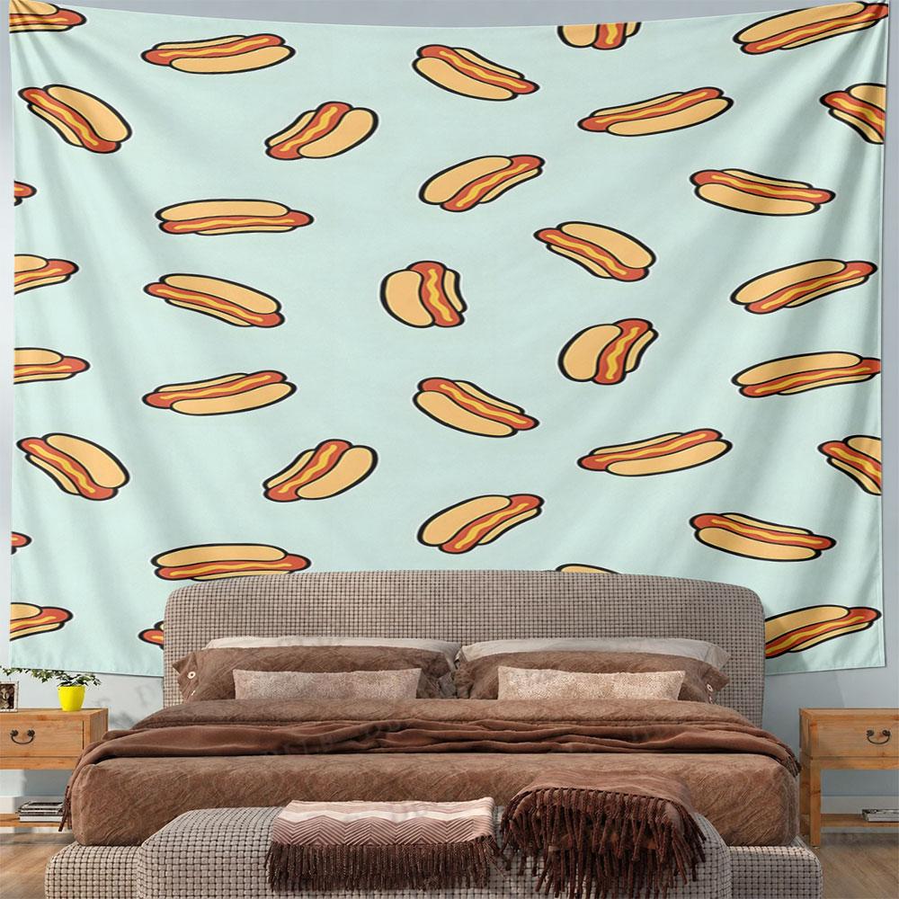 Hot Dog Pattern On Light Blue Background Pattern Wall Hanging Tapestry Decorative Tapestry Home Decor for Bedroom and Living Room
