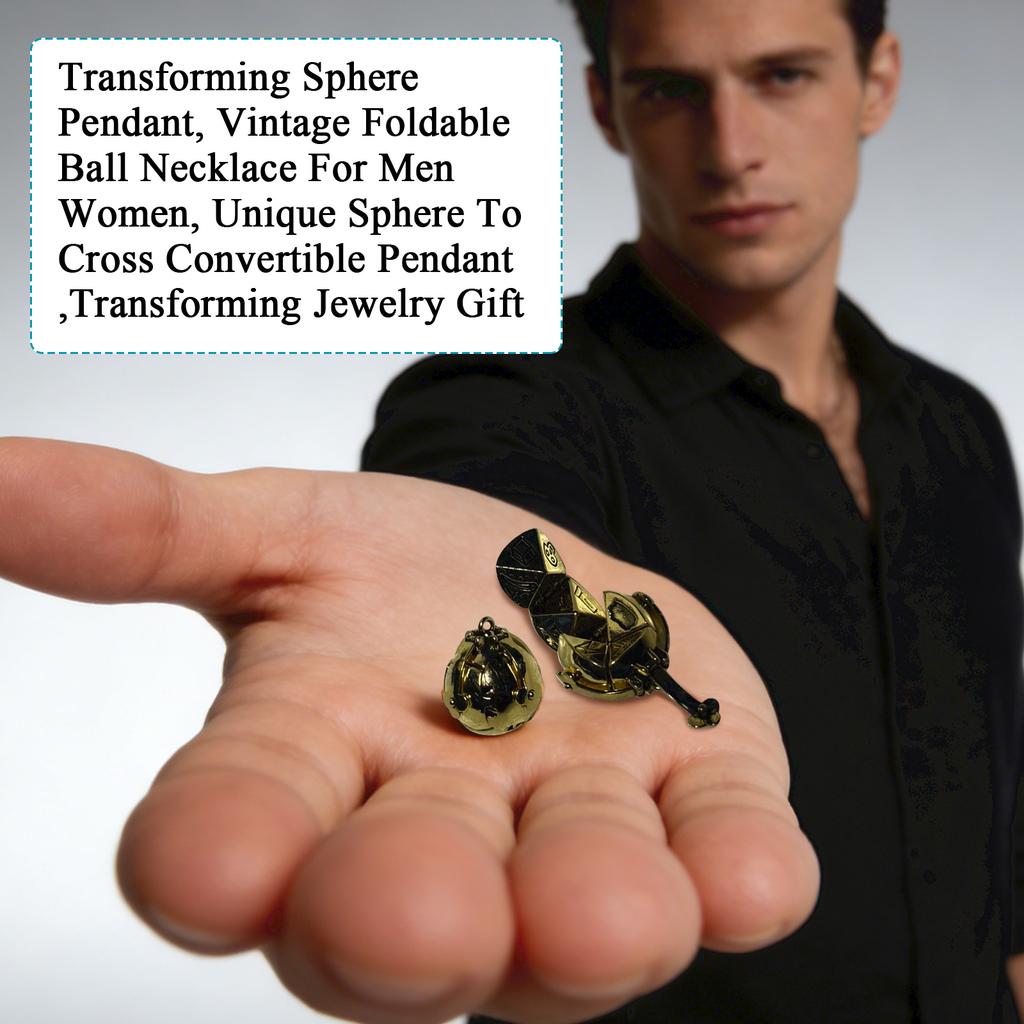 Colgante Esfera Transformable, Collar de Bola Plegable Vintage Para Hombres Mujeres, Colgante Convertible Único de Esfera a Cruz , Regalo de Joyería Transformable