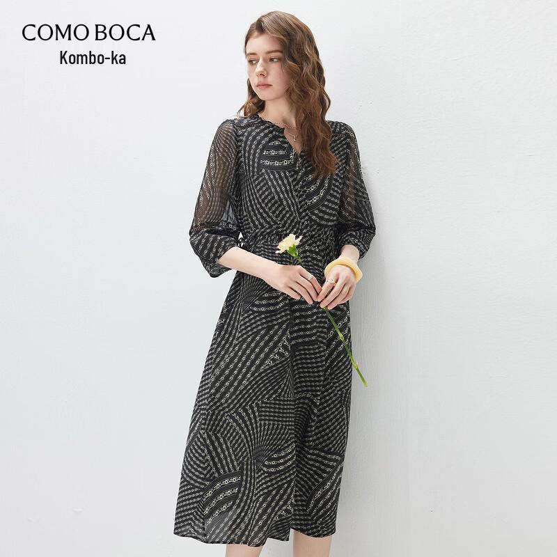 Commom Boca Geometric Print Mulberry Silk 3/4 Sleeve Dress L