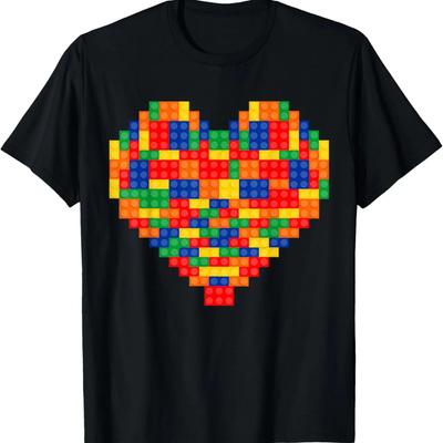 Heart Valentines Day Master Builder Block Brick Building T-Shirt