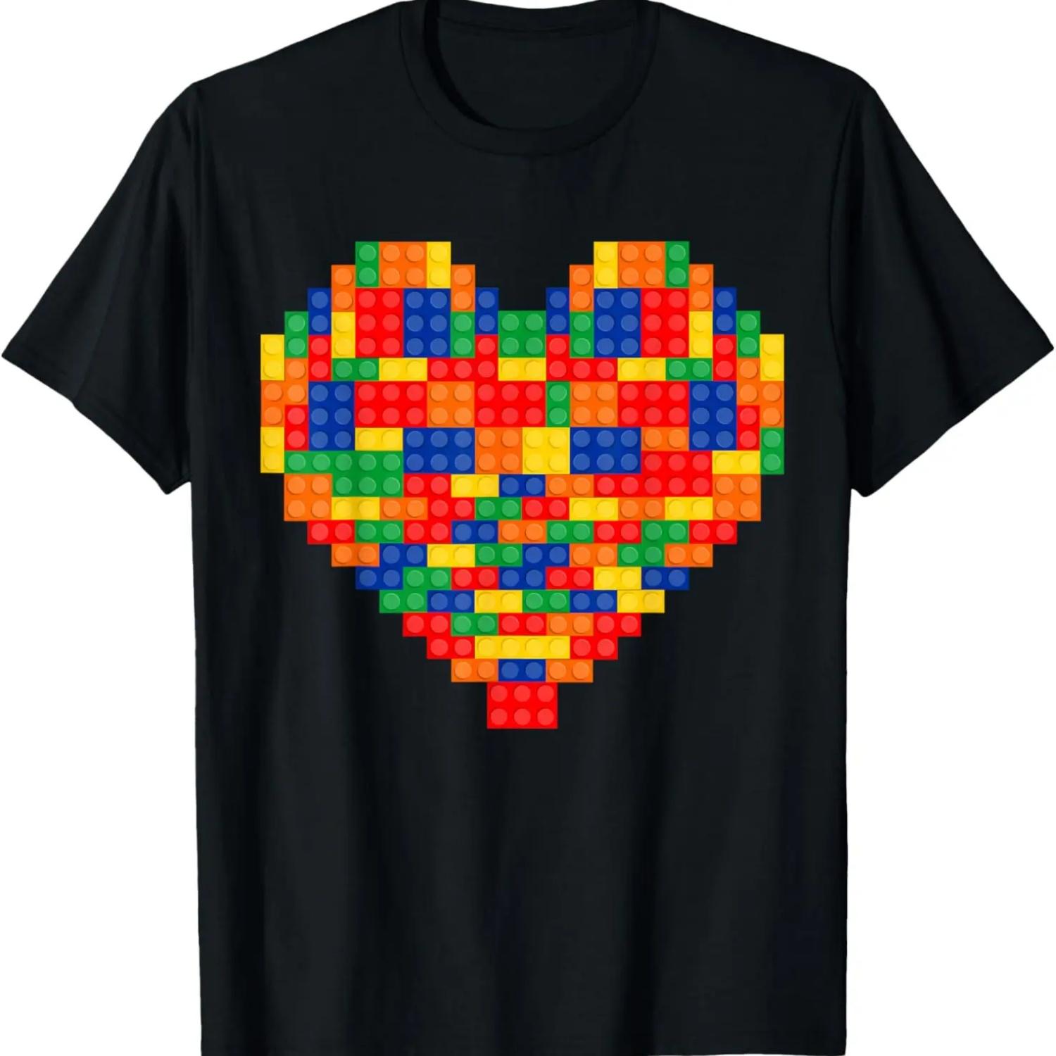 Heart Valentines Day Master Builder Block Brick Building T-Shirt S