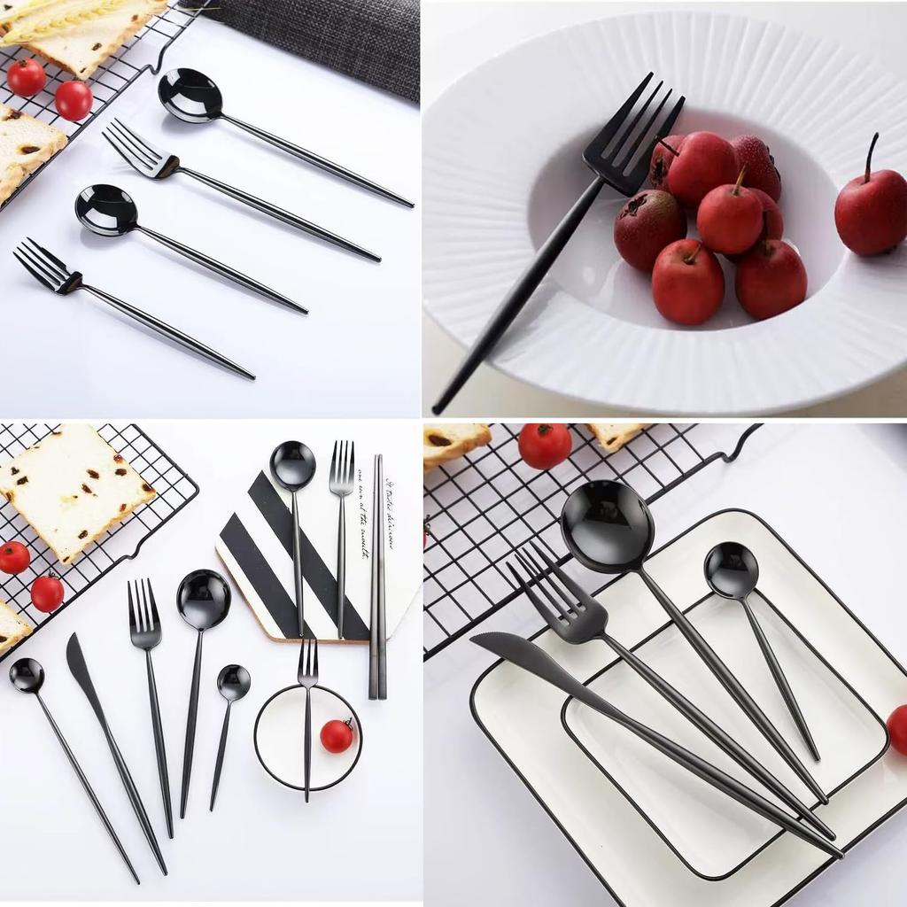 MGOXO Bestikk Middagsbestikksett for Titanbelagt Rustfritt Speil Oppvaskmaskin Tilgjengelig i Mange Kjøkkenbestikk Bryllupsgave Svarte Deler Japansk