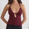 Damen S Neckholder Nieten Rückenausschnitt Uni Crop Tanktop