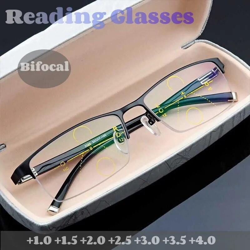 Vintage Business Bifocal Reading Glasses for Men Women Progressive Vision Anti-blue Light Eyewear Diopter Eyeglasses +1.0~+4.0