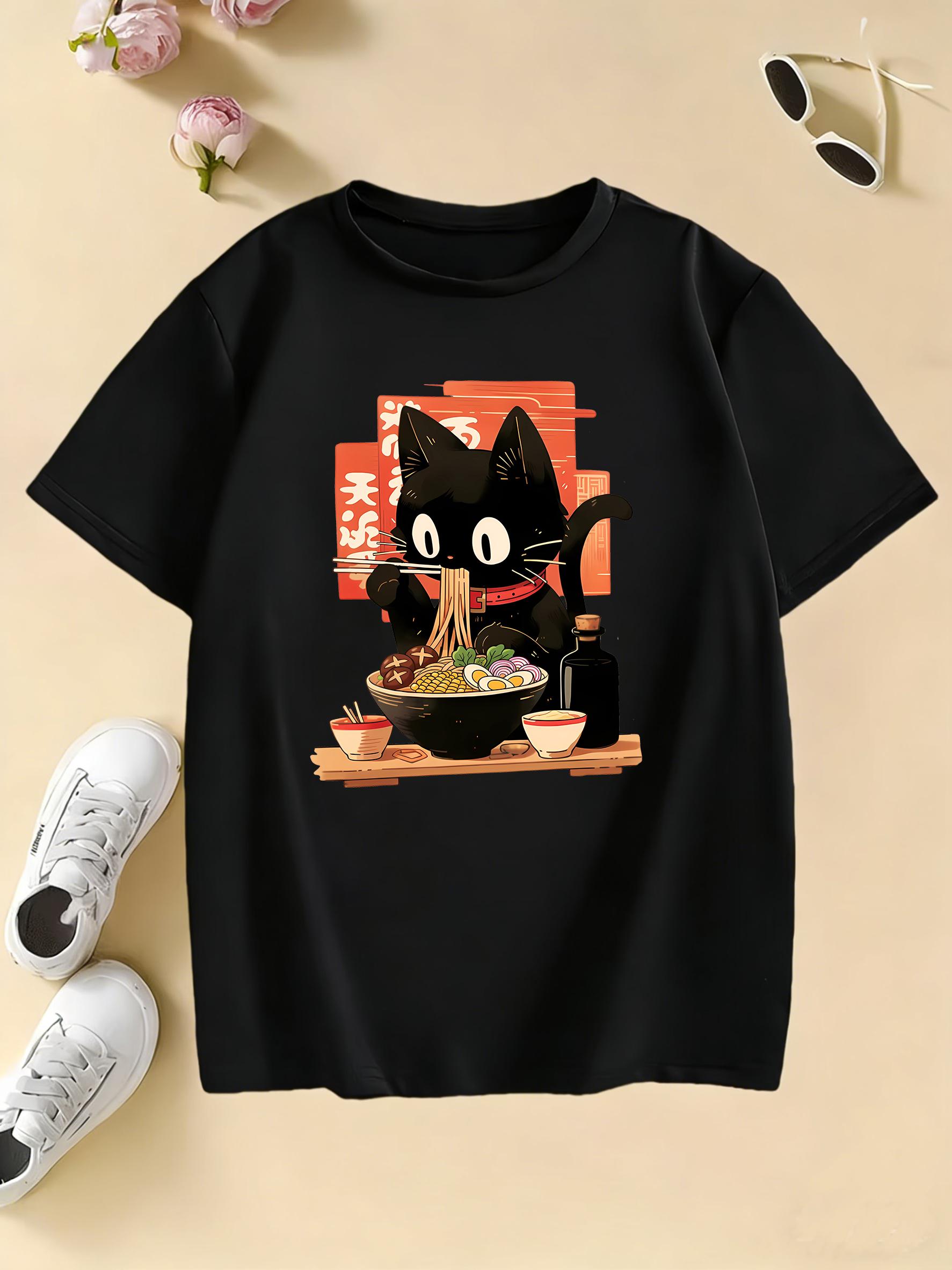 

2026 Cat Eating RaUnisex Cute Design Printed Tshirt Cartoon Style Cotton Casual Shortsleeved Tshirt for Both Unisex Women Summer S