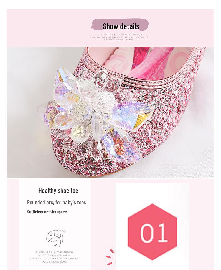 Girls' Elsa Princess Crystal High Heels - Spring/Autumn Fashion Shoes for Little Girls