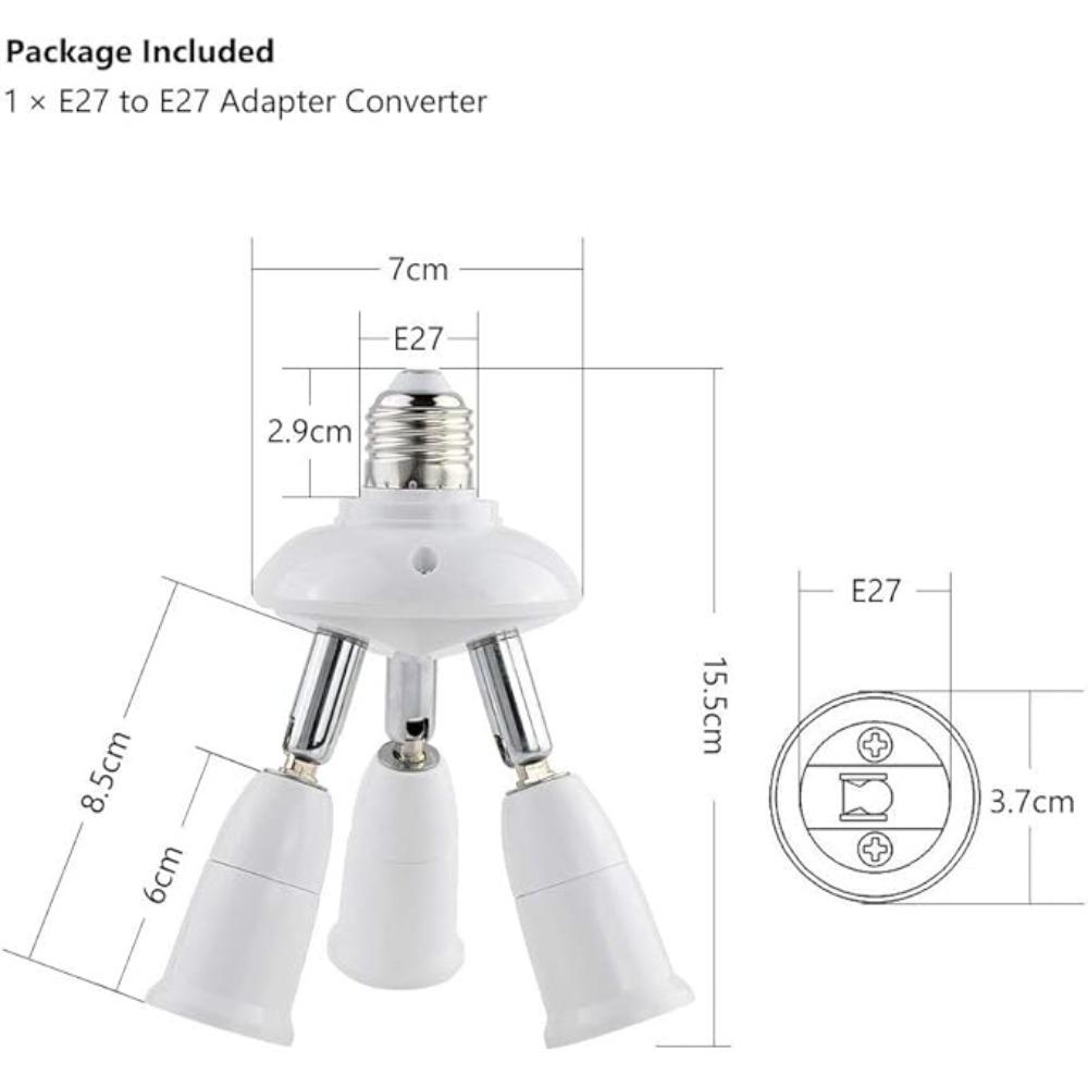 1pcs White Holder Socket Splitter Lamp Base E27 Splitter 3 Heads Adjustable E27 To E27 Base LED Bulb Adapter Converter Lamp