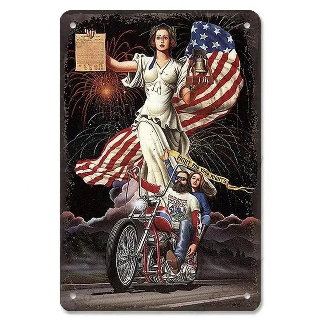 MotorcycleVintageCo Pinup Kovové cedule - Vintage umělecké plakáty - Železná malba Nástěnná dekorace - Pozvedne výzdobu v pánském doupěti a baru