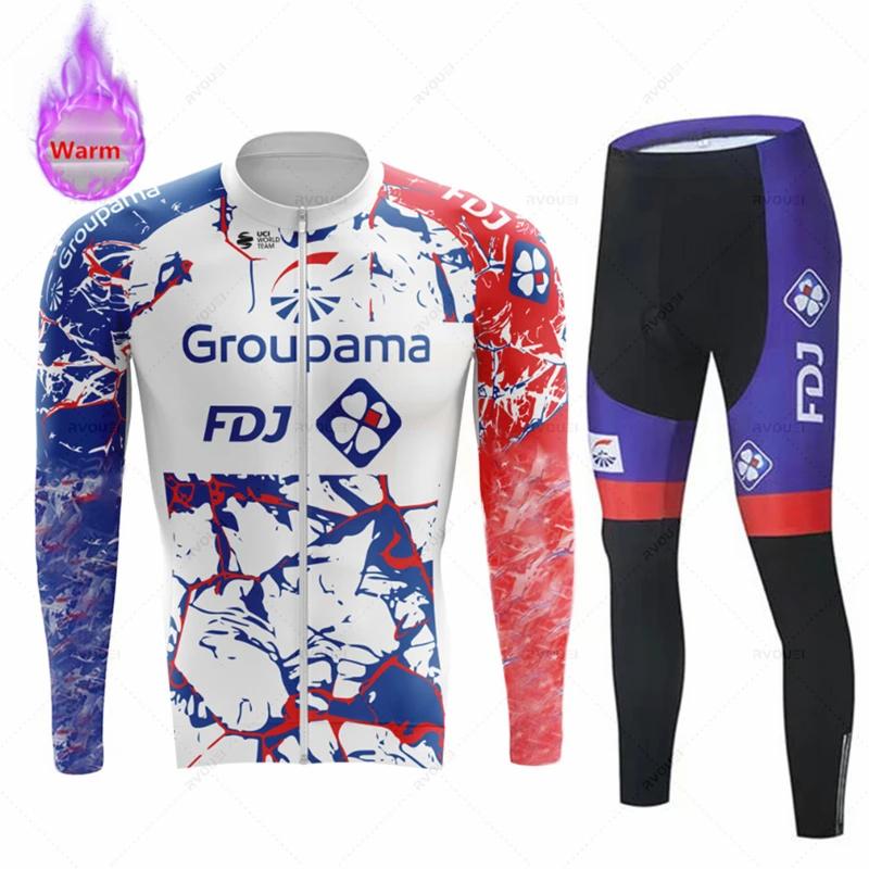 Fdj Team 2026 Winter Cycling Clothing Men's Thermal Fleece Bicycle Clothing Set Outdoor MTB Bike Bib Pants Ropa Maillot Ciclismo