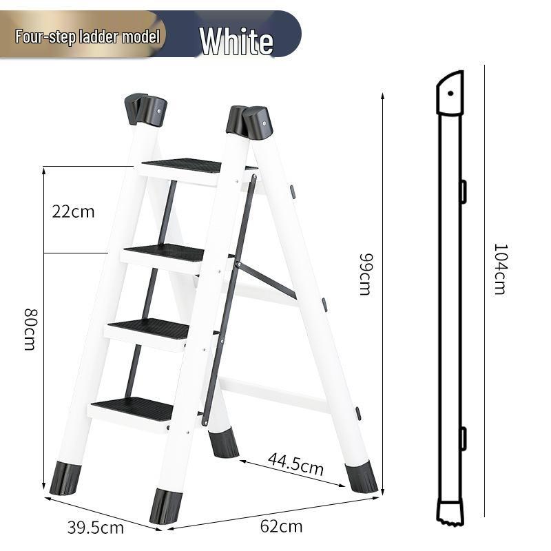 Telescopic Carbon Steel 3-Step Folding Ladder Stool with Storage