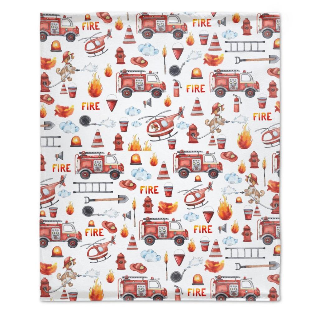 Cartoon Fire Engine Printed Blanket for Sofa Bed Travel Camping Living Room Office Conditioning Blanket for All Seasons Gifts