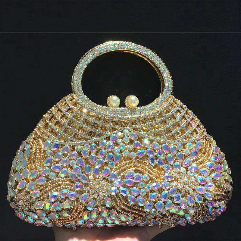 Rhinestone Women Top-Handle Evening Clutch Purse Diamond Purses Lady Girls Pink/Gold Handbags Female Wedding Bridal Clutches
