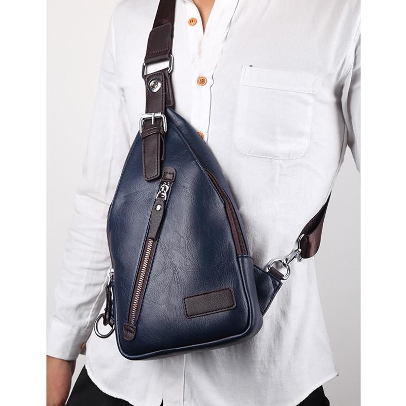 PU-Leder-Herren-Brusttasche, multifunktionale Einzelgurt-Anti-Diebstahl-Brusttasche mit verstellbarem Schultergurt, Messenger-Tasche