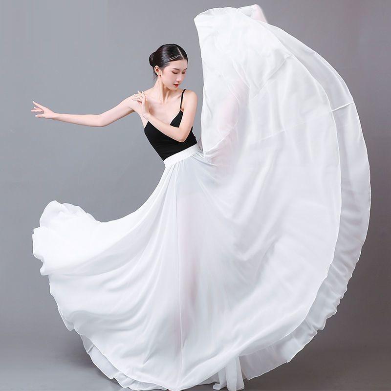 Elegant Big Swing Hem Half Skirt Double Layer Chiffon Lightweight National Folk Classical Dance Dress For Women