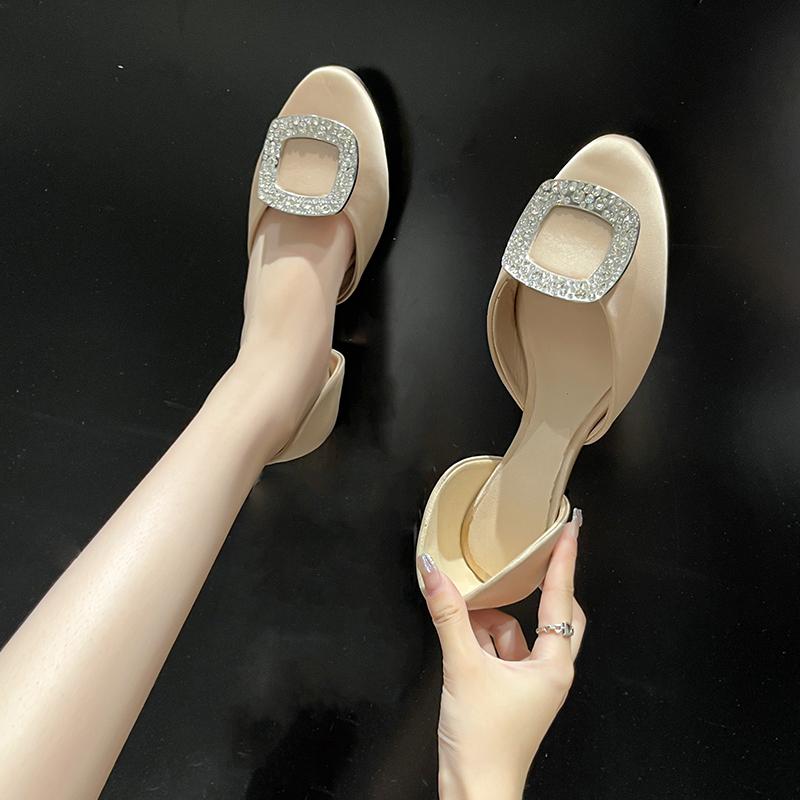 

Женские туфли на плоской подошве 2024 года, новые весенние и осенние квадратные туфли со стразами, женские туфли без застежек в стиле ретро, мягкие, удобные, неглубокие 39 шампанского