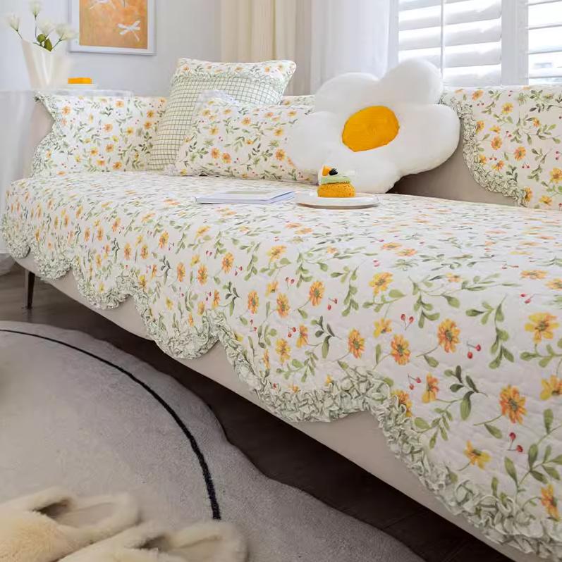 Curled Edge Rural Style Cotton Couch Mats Comfortable Soft Non Slip Sofa Towel Versatile Colorful Living Room Sofa Cover