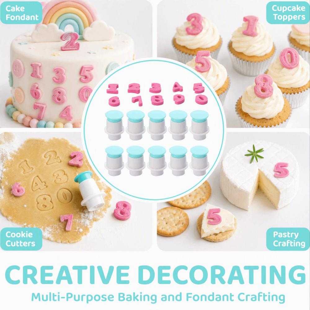 10PCS Direct Embossing Number Cookie Stamp Food Grade Plastic Fondant Stamper Mold  Cake Decorating