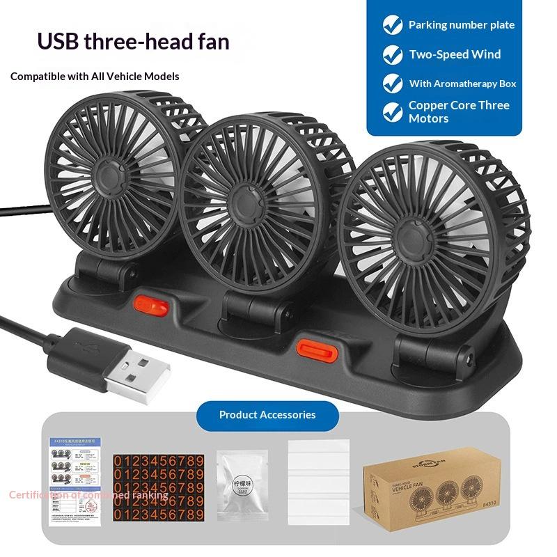 Dual Head Car Fan For Back Seat 3 Speeds Usb Car Rear Headrest Fan For Kids Baby Extender Arm 360°Rotatable Air Cooling Fan