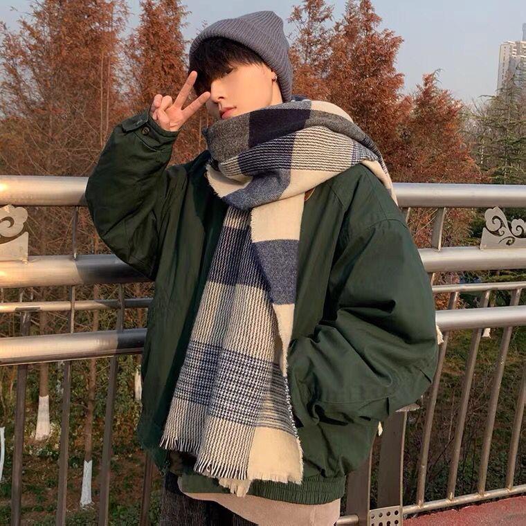 

Клетчатый шарф мужской зимний в корейском стиле универсальный студенческий длинный согреватель для шеи подарок на день рождения парню