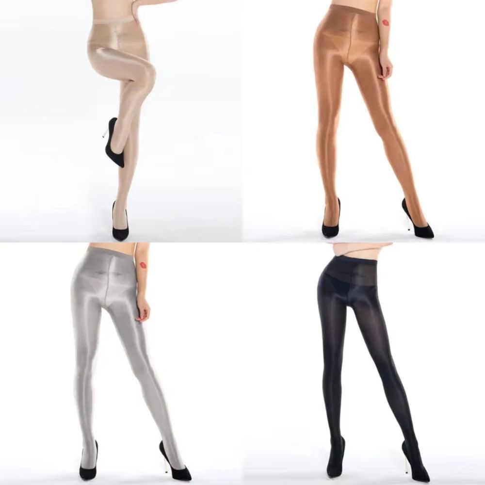 Tummy Control Oil Satin Tights 70D Reflective Satin Stockings Sports Fitness