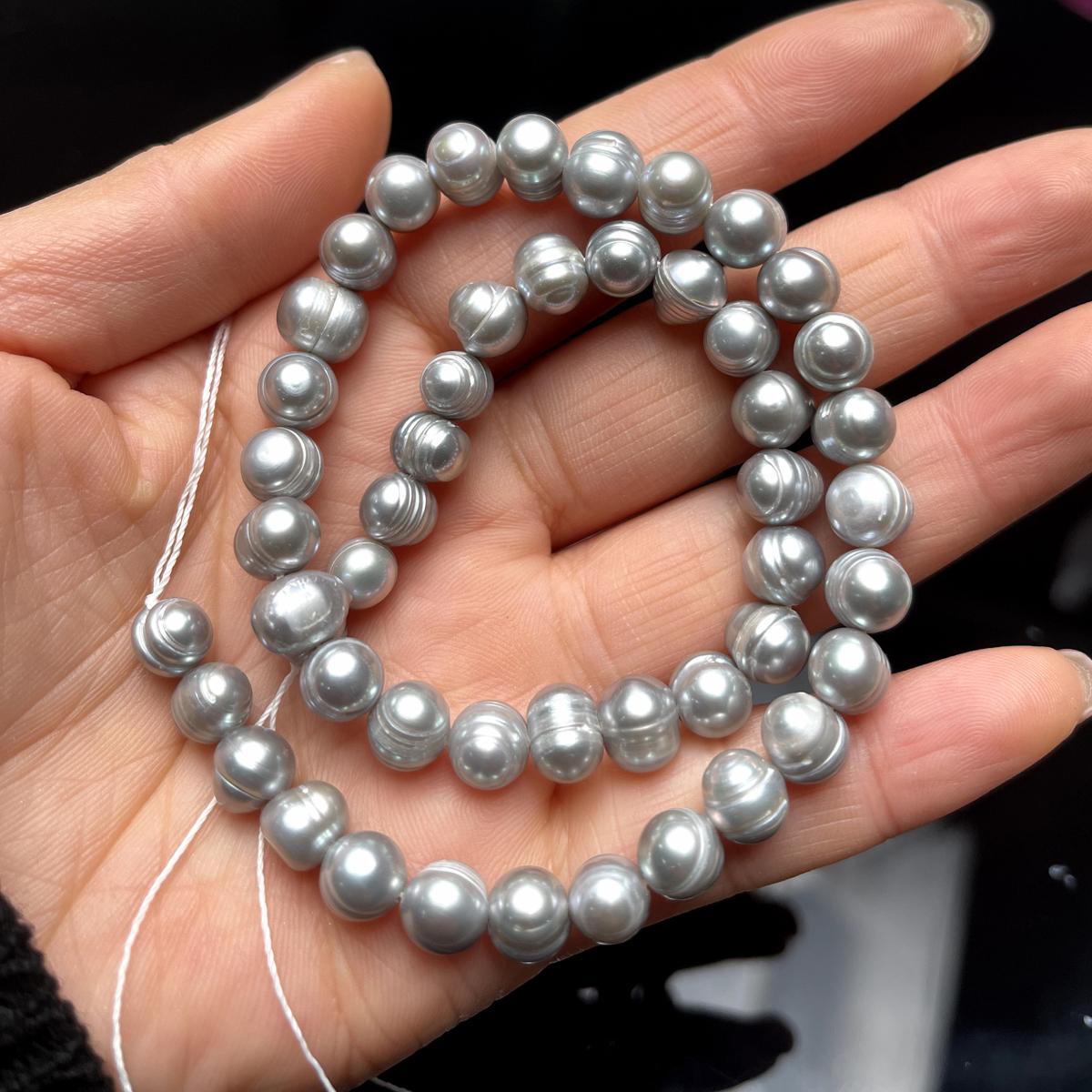 

Подвеска своими руками, серая, прошитая жемчуговая жемчужина для изготовления ювелирных изделий, ожерелья, сережек, браслета, аксессуаров, длина 36 см 8-9mm серый
