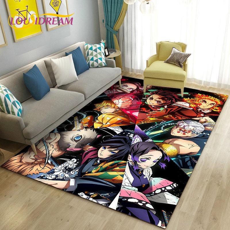 3D Demon Slayer Cartoon Area Rug Large,Carpet Rug for Living Room Bedroom Sofa Doormat Decoration,Kids Play Non-slip Floor Mat