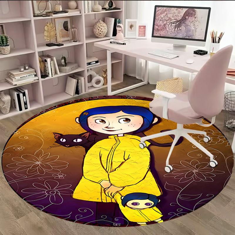 1pc Coraline (5) Print Round Carpet Chair Round Carpet Suitable for Bedroom Living Room Home Decorative Carpet