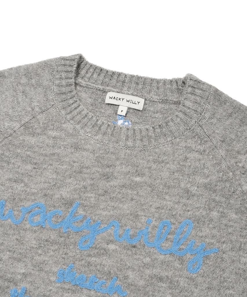WACKY WILLY Women'S Hairy Lettering Embroidery Pullover Grey