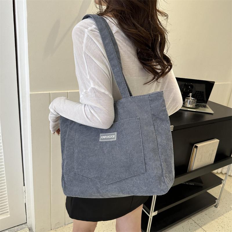 Corduroy Large Capacity Women's Shoulder Bag Fashionable Fresh and Simple Striped Velvet Handbag Art Leisure Student Tote Bag