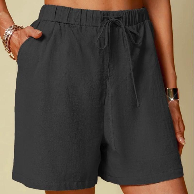 

Spring and summer shorts cotton and linen mid-waist solid color loose belly short ordinary casual pants S чёрный