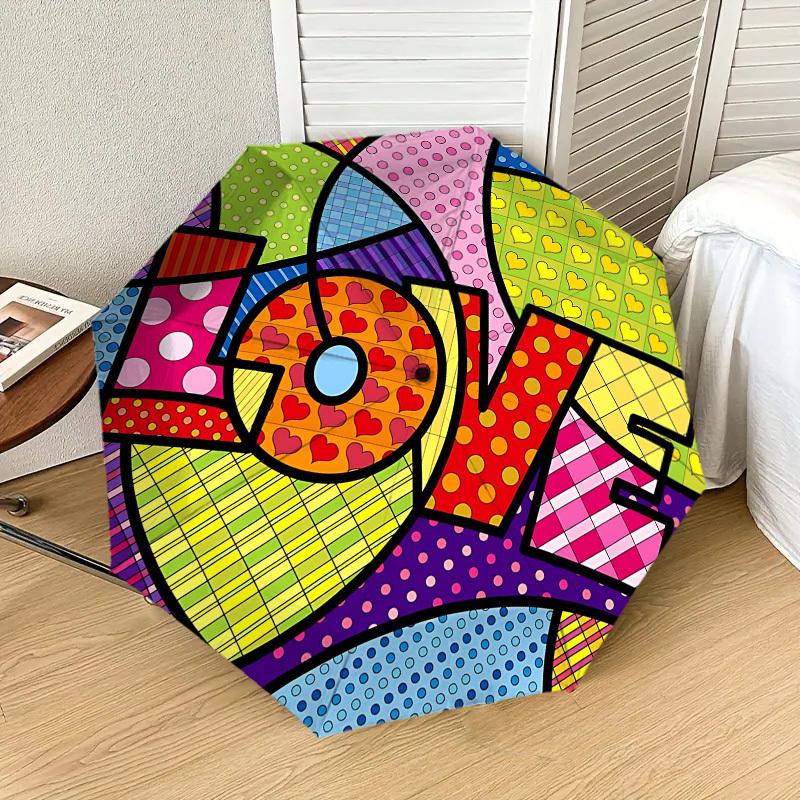 1pc Love Colorful Automatic Opening and Closing Umbrella, High-quality Compact Travel Umbrella, Lightweight and Portable C1125138