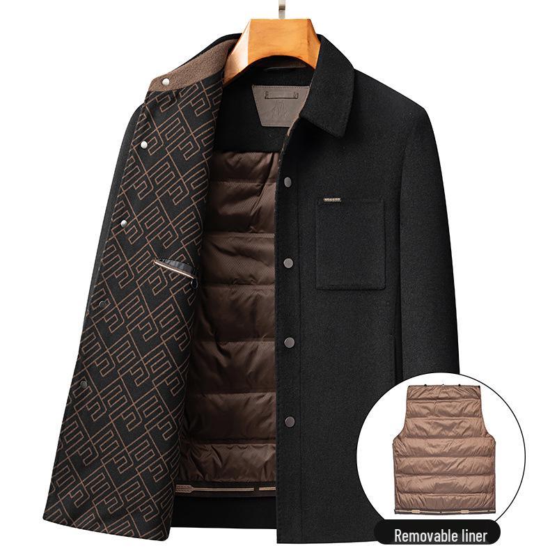 

Мужская высококачественная твидовая шерстяная куртка со съемной пуховой подкладкой, зимнее рабочее пальто с лацканами L чёрный