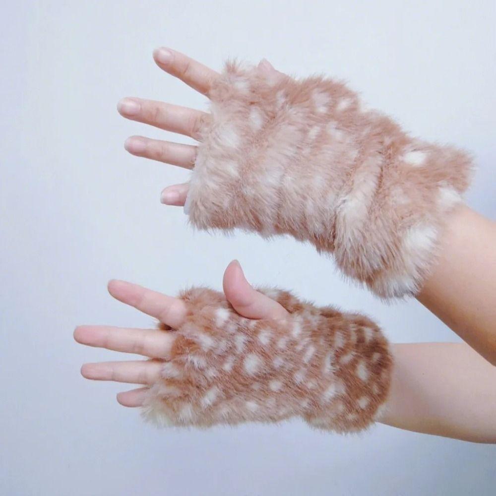 Fawn Spot Fingerless Gloves Elk Series Dew Finger Hair Gloves Cute Half Finger Gloves Winter